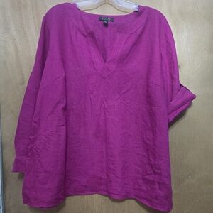 Ralph Lauren Bright Fuchsia Linen Notch-Neck Tunic